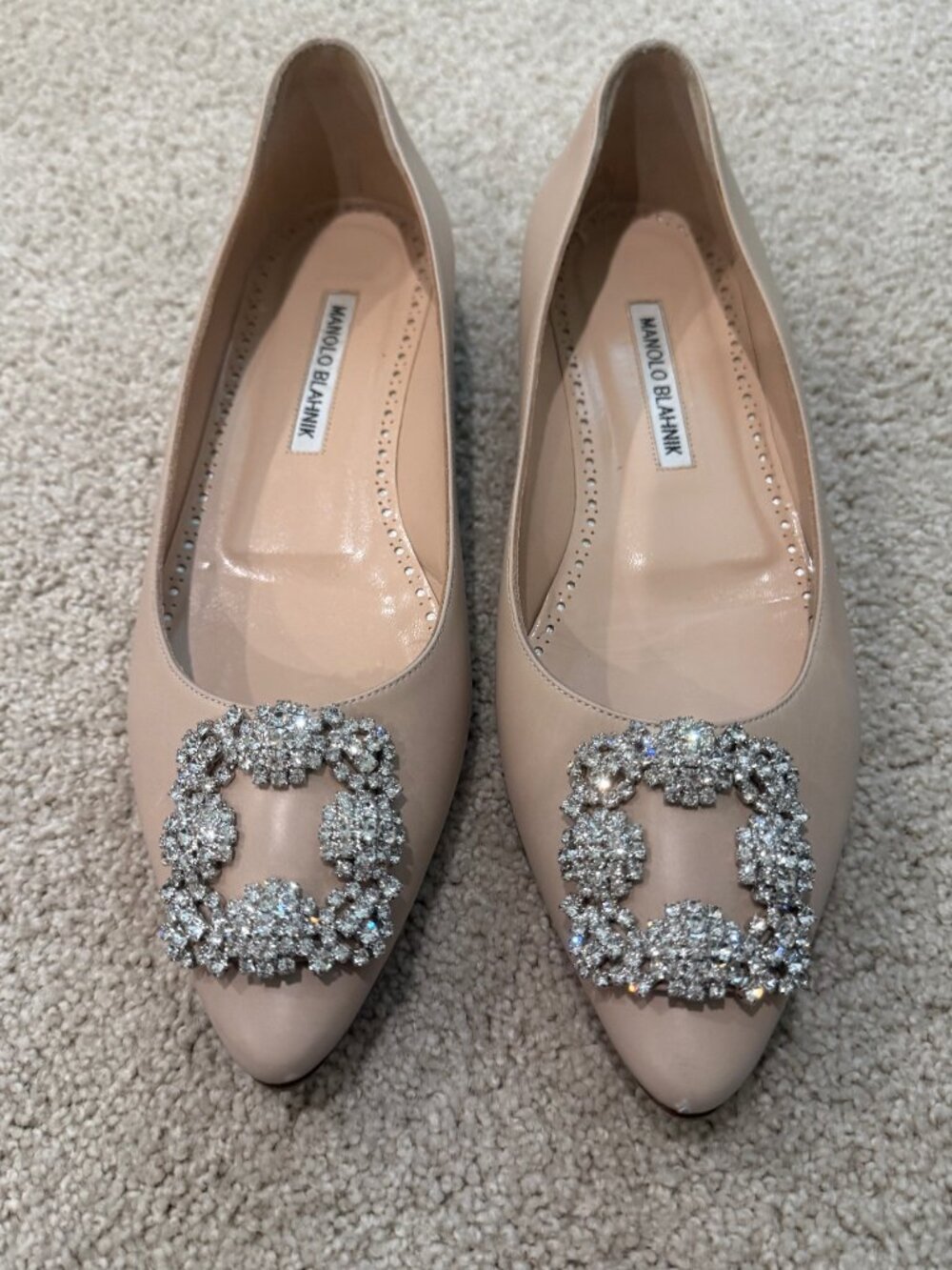 Manolo Blahnik Hangisi Flat Beige/Nude Calf Leather